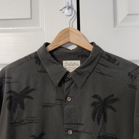 Cabela's Men's Gray Hawaiian Button Front Camp Shirt Size XL Collar Pocket - Picture 6 of 11